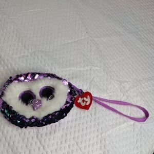 Ty Purple and Black Sequin Owl Pouch